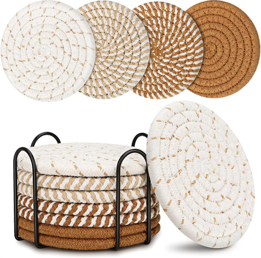 Untersetzer für Getränke, Untersetzer, 4er-Set, farbig, 8-teiliges Untersetzer-Set, Boho-Untersetzer mit Halter, Couchtischdekoration, Wohnzimmerdekoration, Küchentischdekoration